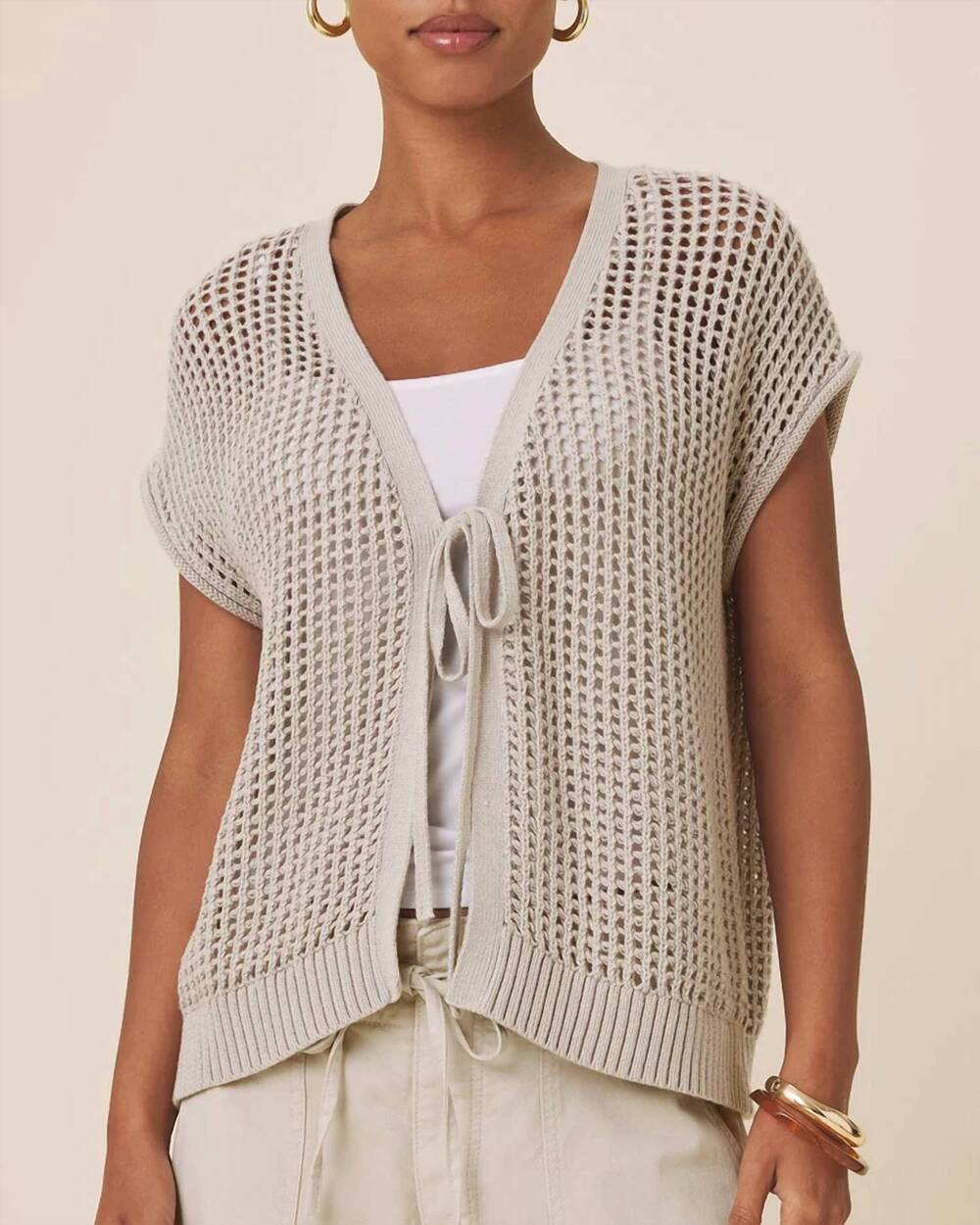 NEW SPLENDID simona tie front cardigan in light fawn
